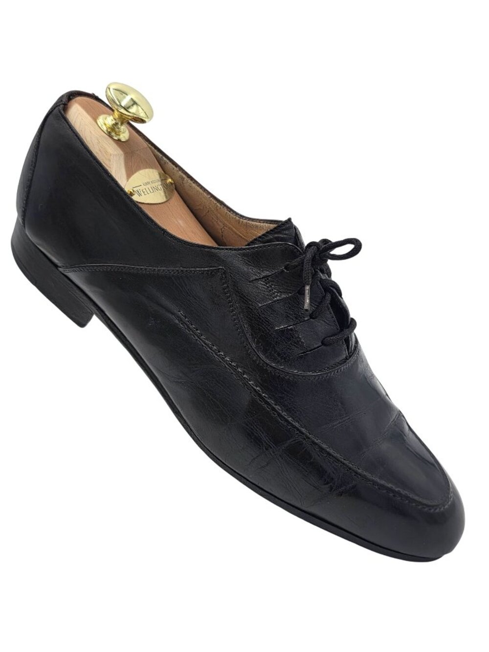 Vintage Bally Italy Soft Black Leather Dress Shoes Mens size 9 Apron-toe Oxfords